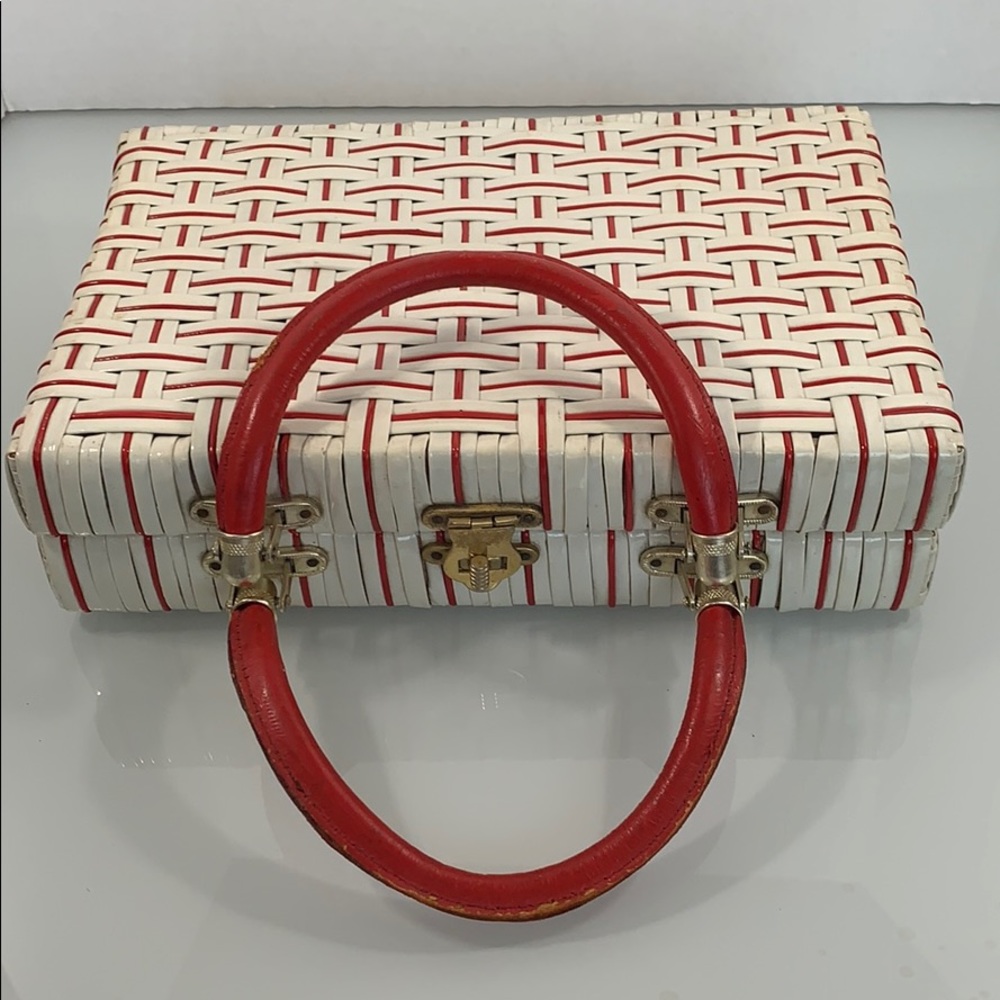 Rare Vintage White & Red Vinyl Bag made Hong Kong